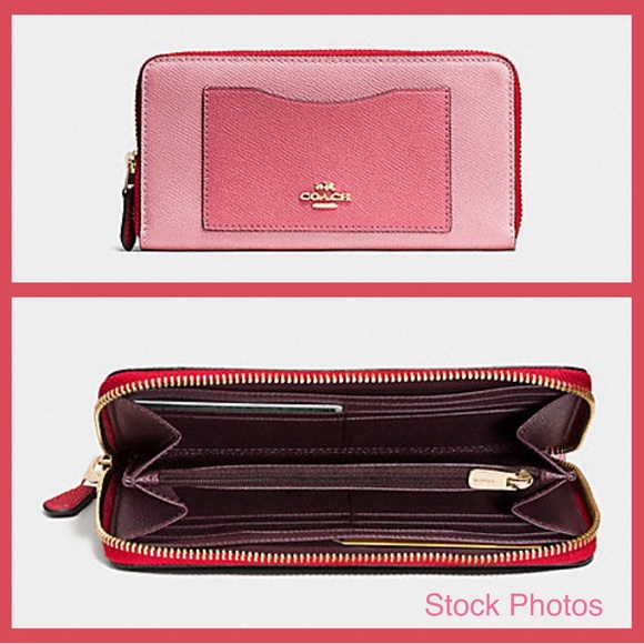 Coach Zip Around Wallet Leather Colorblock Pink & Red  Accordion Women's Wallet - Picture 7 of 11